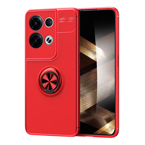 Ultra-thin Silicone Gel Soft Case Cover with Magnetic Finger Ring Stand SD1 for Xiaomi Redmi Note 13 Pro 5G Red