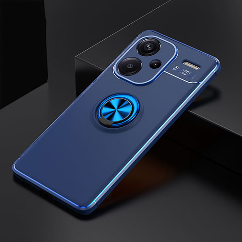 Ultra-thin Silicone Gel Soft Case Cover with Magnetic Finger Ring Stand SD1 for Xiaomi Redmi Note 13 Pro+ Plus 5G Blue