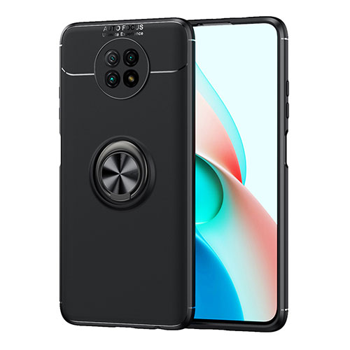 Ultra-thin Silicone Gel Soft Case Cover with Magnetic Finger Ring Stand SD1 for Xiaomi Redmi Note 9 5G Black