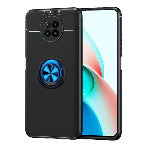 Ultra-thin Silicone Gel Soft Case Cover with Magnetic Finger Ring Stand SD1 for Xiaomi Redmi Note 9 5G Blue and Black