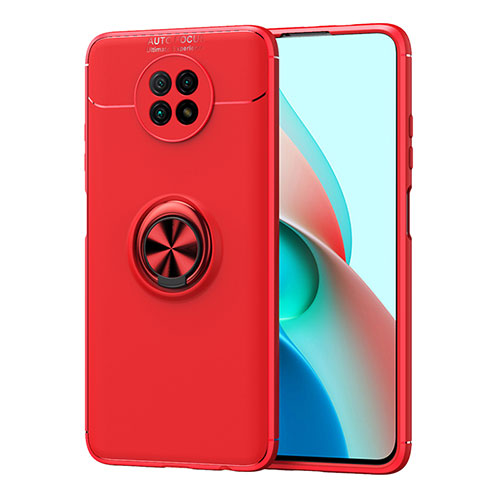 Ultra-thin Silicone Gel Soft Case Cover with Magnetic Finger Ring Stand SD1 for Xiaomi Redmi Note 9 5G Red