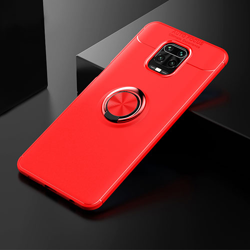 Ultra-thin Silicone Gel Soft Case Cover with Magnetic Finger Ring Stand SD1 for Xiaomi Redmi Note 9 Pro Red