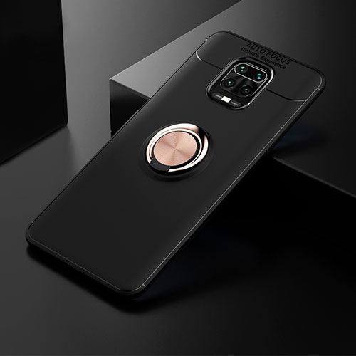 Ultra-thin Silicone Gel Soft Case Cover with Magnetic Finger Ring Stand SD1 for Xiaomi Redmi Note 9S Gold and Black