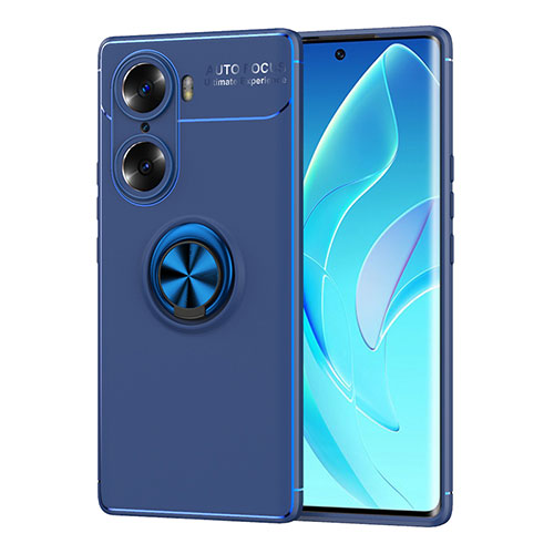 Ultra-thin Silicone Gel Soft Case Cover with Magnetic Finger Ring Stand SD2 for Huawei Honor 60 Pro 5G Blue