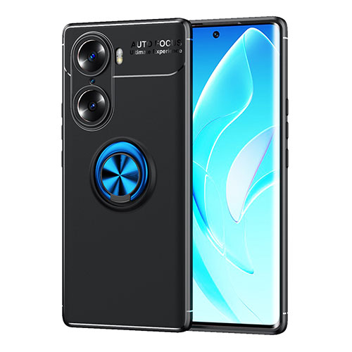 Ultra-thin Silicone Gel Soft Case Cover with Magnetic Finger Ring Stand SD2 for Huawei Honor 60 Pro 5G Blue and Black