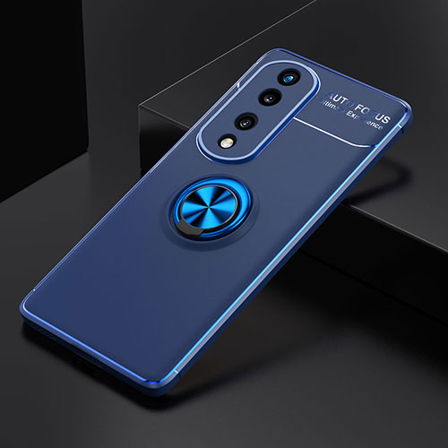 Ultra-thin Silicone Gel Soft Case Cover with Magnetic Finger Ring Stand SD2 for Huawei Honor 70 Pro 5G Blue