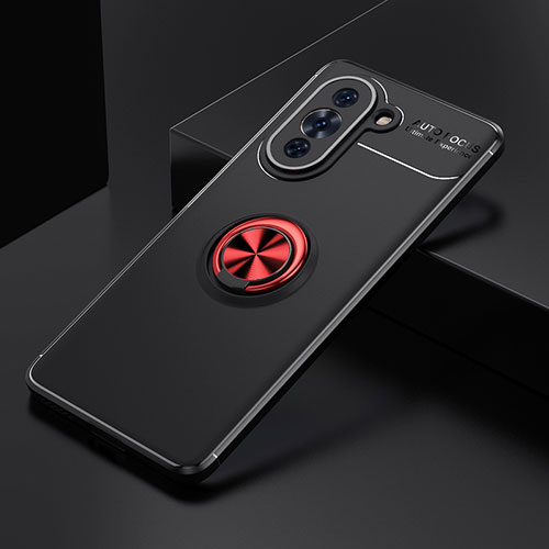 Ultra-thin Silicone Gel Soft Case Cover with Magnetic Finger Ring Stand SD2 for Huawei Nova 10 Pro Red and Black