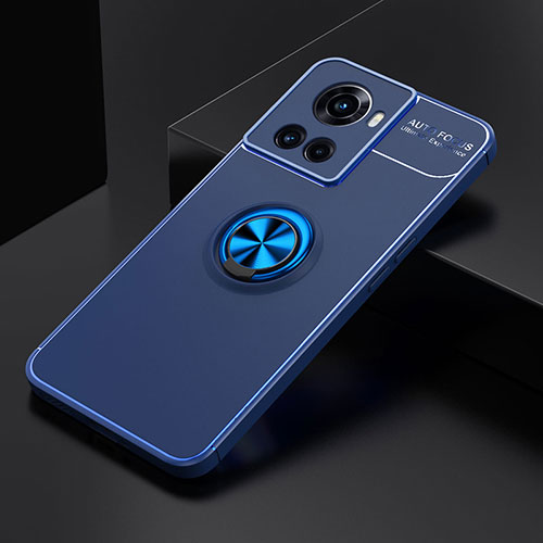 Ultra-thin Silicone Gel Soft Case Cover with Magnetic Finger Ring Stand SD2 for OnePlus 10R 5G Blue