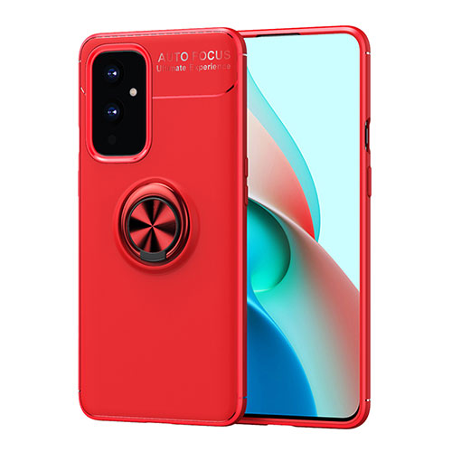 Ultra-thin Silicone Gel Soft Case Cover with Magnetic Finger Ring Stand SD2 for OnePlus 9 5G Red