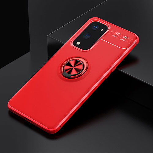 Ultra-thin Silicone Gel Soft Case Cover with Magnetic Finger Ring Stand SD2 for OnePlus 9 Pro 5G Red