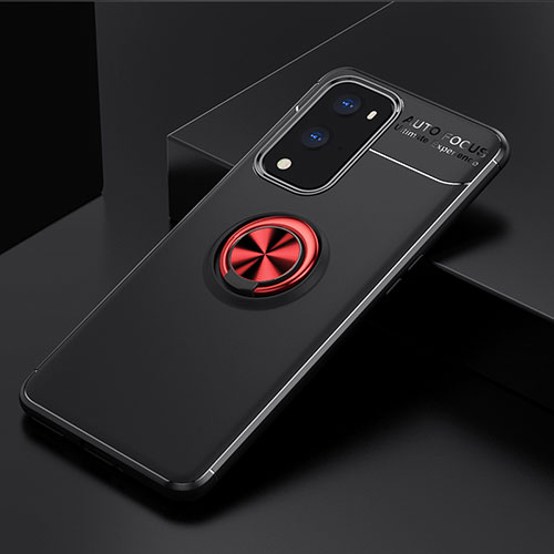 Ultra-thin Silicone Gel Soft Case Cover with Magnetic Finger Ring Stand SD2 for OnePlus 9 Pro 5G Red and Black