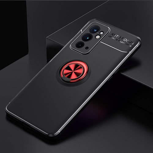 Ultra-thin Silicone Gel Soft Case Cover with Magnetic Finger Ring Stand SD2 for OnePlus 9RT 5G Red and Black