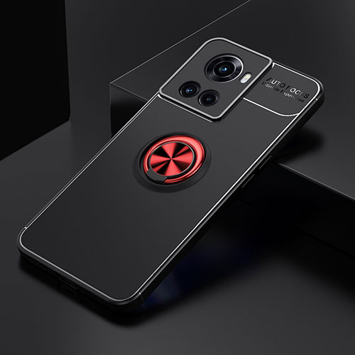 Ultra-thin Silicone Gel Soft Case Cover with Magnetic Finger Ring Stand SD2 for OnePlus Ace 5G Red and Black