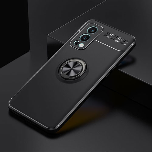 Ultra-thin Silicone Gel Soft Case Cover with Magnetic Finger Ring Stand SD2 for OnePlus Nord 2 5G Black