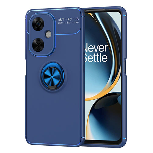 Ultra-thin Silicone Gel Soft Case Cover with Magnetic Finger Ring Stand SD2 for OnePlus Nord CE 3 5G Blue