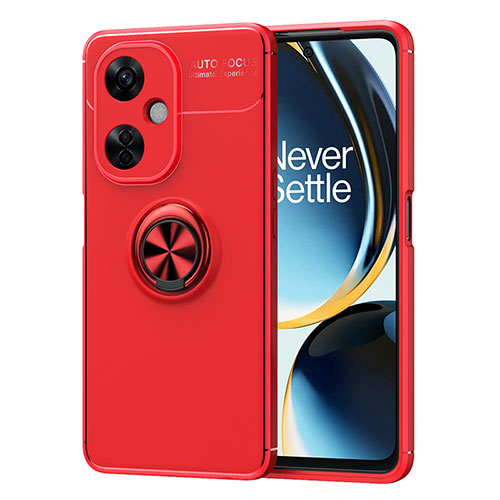 Ultra-thin Silicone Gel Soft Case Cover with Magnetic Finger Ring Stand SD2 for OnePlus Nord CE 3 5G Red