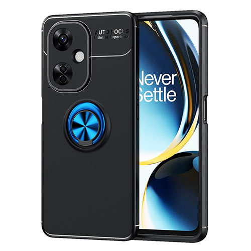 Ultra-thin Silicone Gel Soft Case Cover with Magnetic Finger Ring Stand SD2 for OnePlus Nord CE 3 Lite 5G Blue and Black