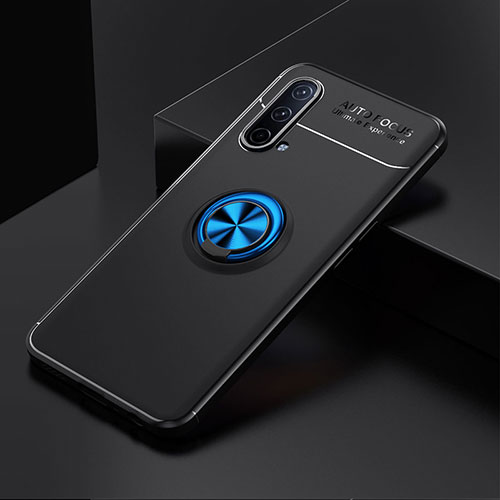 Ultra-thin Silicone Gel Soft Case Cover with Magnetic Finger Ring Stand SD2 for OnePlus Nord CE 5G Blue and Black