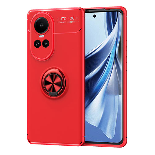 Ultra-thin Silicone Gel Soft Case Cover with Magnetic Finger Ring Stand SD2 for Oppo Reno10 5G Red