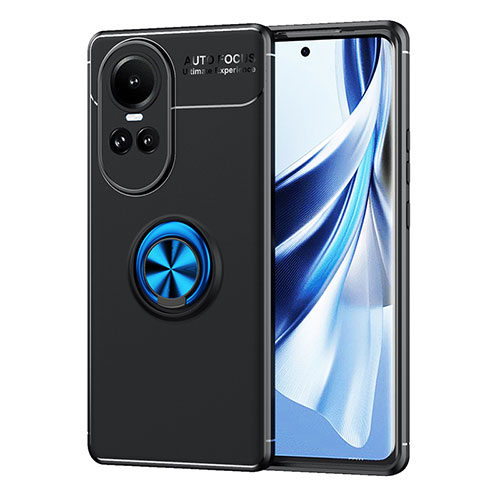 Ultra-thin Silicone Gel Soft Case Cover with Magnetic Finger Ring Stand SD2 for Oppo Reno10 Pro 5G Blue and Black