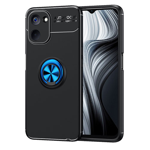 Ultra-thin Silicone Gel Soft Case Cover with Magnetic Finger Ring Stand SD2 for Realme 10S 5G Blue and Black