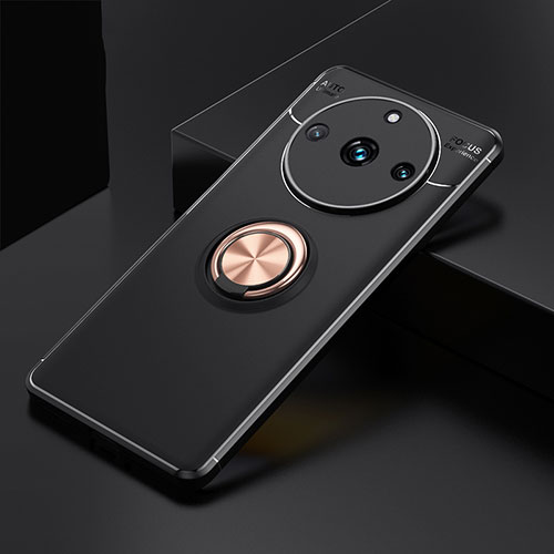 Ultra-thin Silicone Gel Soft Case Cover with Magnetic Finger Ring Stand SD2 for Realme 11 Pro+ Plus 5G Gold and Black