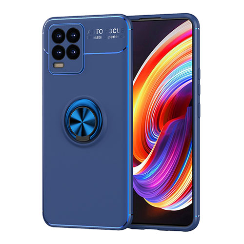 Ultra-thin Silicone Gel Soft Case Cover with Magnetic Finger Ring Stand SD2 for Realme 8 4G Blue