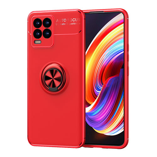 Ultra-thin Silicone Gel Soft Case Cover with Magnetic Finger Ring Stand SD2 for Realme 8 4G Red