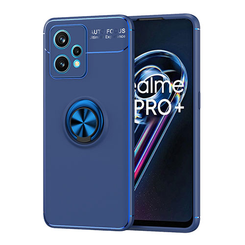 Ultra-thin Silicone Gel Soft Case Cover with Magnetic Finger Ring Stand SD2 for Realme 9 Pro+ Plus 5G Blue