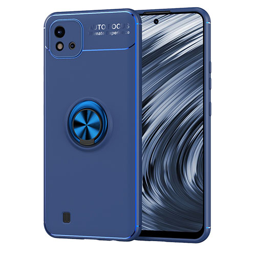 Ultra-thin Silicone Gel Soft Case Cover with Magnetic Finger Ring Stand SD2 for Realme C11 (2021) Blue