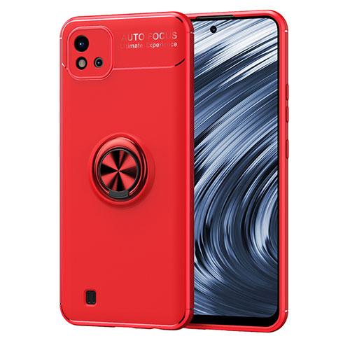 Ultra-thin Silicone Gel Soft Case Cover with Magnetic Finger Ring Stand SD2 for Realme C11 (2021) Red