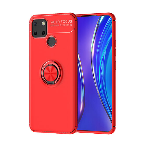 Ultra-thin Silicone Gel Soft Case Cover with Magnetic Finger Ring Stand SD2 for Realme C12 Red