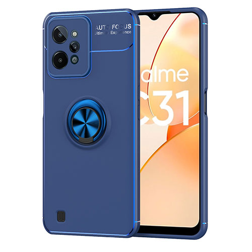 Ultra-thin Silicone Gel Soft Case Cover with Magnetic Finger Ring Stand SD2 for Realme C31 Blue