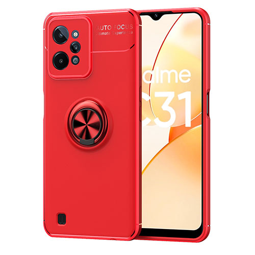 Ultra-thin Silicone Gel Soft Case Cover with Magnetic Finger Ring Stand SD2 for Realme C31 Red