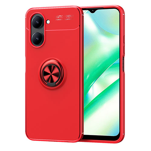 Ultra-thin Silicone Gel Soft Case Cover with Magnetic Finger Ring Stand SD2 for Realme C33 (2023) Red