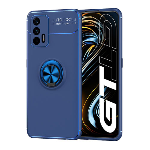 Ultra-thin Silicone Gel Soft Case Cover with Magnetic Finger Ring Stand SD2 for Realme GT 5G Blue