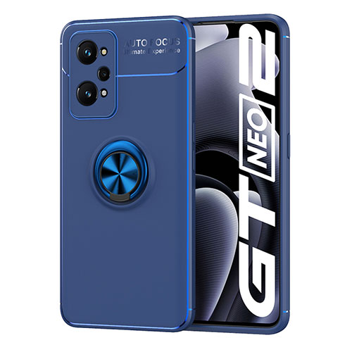 Ultra-thin Silicone Gel Soft Case Cover with Magnetic Finger Ring Stand SD2 for Realme GT Neo 3T 5G Blue