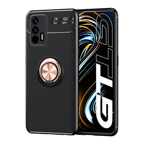 Ultra-thin Silicone Gel Soft Case Cover with Magnetic Finger Ring Stand SD2 for Realme GT Neo 5G Gold and Black