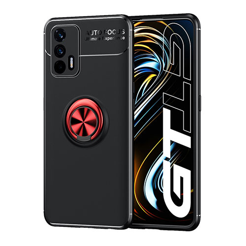 Ultra-thin Silicone Gel Soft Case Cover with Magnetic Finger Ring Stand SD2 for Realme GT Neo 5G Red and Black