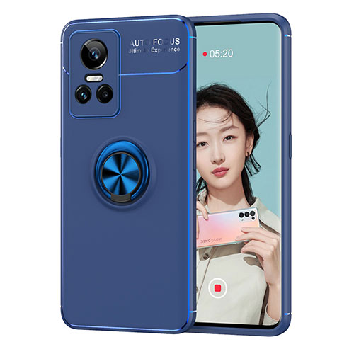 Ultra-thin Silicone Gel Soft Case Cover with Magnetic Finger Ring Stand SD2 for Realme GT Neo3 5G Blue