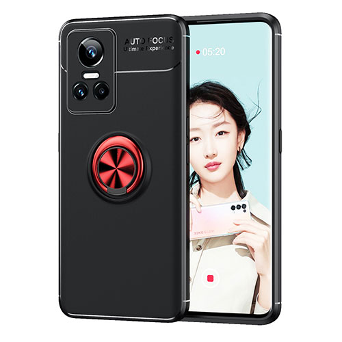 Ultra-thin Silicone Gel Soft Case Cover with Magnetic Finger Ring Stand SD2 for Realme GT Neo3 5G Red and Black