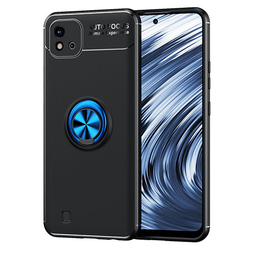 Ultra-thin Silicone Gel Soft Case Cover with Magnetic Finger Ring Stand SD2 for Realme Narzo 50i Blue and Black