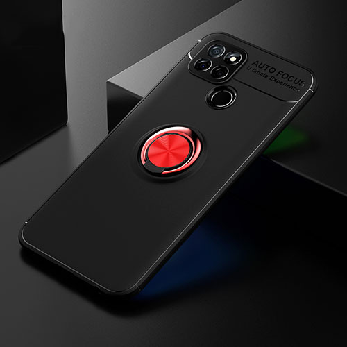 Ultra-thin Silicone Gel Soft Case Cover with Magnetic Finger Ring Stand SD2 for Realme Q2i 5G Red and Black