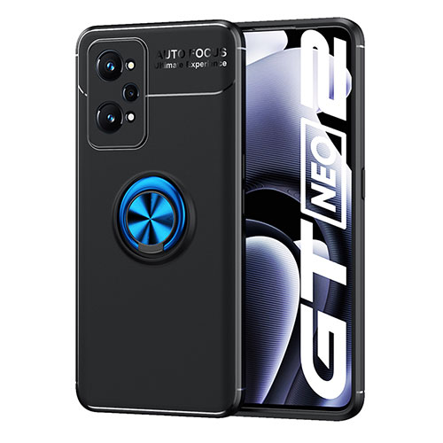 Ultra-thin Silicone Gel Soft Case Cover with Magnetic Finger Ring Stand SD2 for Realme Q5 Pro 5G Blue and Black