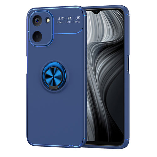 Ultra-thin Silicone Gel Soft Case Cover with Magnetic Finger Ring Stand SD2 for Realme V20 5G Blue