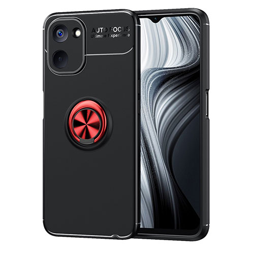 Ultra-thin Silicone Gel Soft Case Cover with Magnetic Finger Ring Stand SD2 for Realme V30t 5G Red and Black