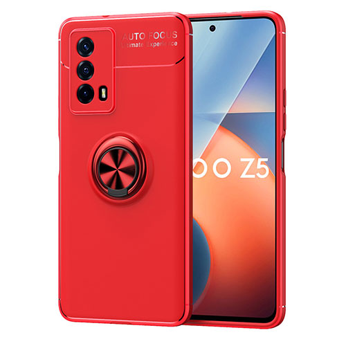 Ultra-thin Silicone Gel Soft Case Cover with Magnetic Finger Ring Stand SD2 for Vivo iQOO Z5 5G Red