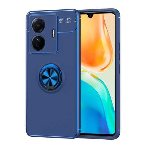 Ultra-thin Silicone Gel Soft Case Cover with Magnetic Finger Ring Stand SD2 for Vivo iQOO Z6 Pro 5G Blue