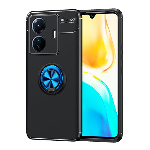 Ultra-thin Silicone Gel Soft Case Cover with Magnetic Finger Ring Stand SD2 for Vivo iQOO Z6 Pro 5G Blue and Black