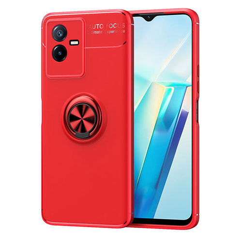 Ultra-thin Silicone Gel Soft Case Cover with Magnetic Finger Ring Stand SD2 for Vivo iQOO Z6x Red